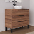 COSYNEO - Meuble de salle de bain 100cm avec plateau et vasque à poser ronde - 3 tiroirs - noyer (bois foncé) - RIZA - vignette