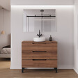 COSYNEO - Meuble de salle de bain 100cm avec plateau et vasque à poser ronde - 3 tiroirs - noyer (bois foncé) - RIZA - vignette