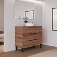 COSYNEO - Meuble de salle de bain 100cm avec plateau et vasque à poser ronde - 3 tiroirs - noyer (bois foncé) - RIZA - vignette