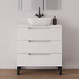 COSYNEO - Meuble de salle de bain 60cm avec plateau et vasque à poser arrondie - 3 tiroirs - blanc mat - RIZA - vignette