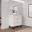 COSYNEO - Meuble de salle de bain 60cm avec plateau et vasque à poser arrondie - 3 tiroirs - blanc mat - RIZA - vignette