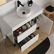 COSYNEO - Meuble de salle de bain 100cm avec plateau et vasque à poser ronde - porte et tiroirs - sans miroir - blanc brillant - LAZARO - vignette