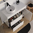 COSYNEO - Meuble de salle de bain 100cm avec plateau et vasque à poser ronde - porte et tiroirs - sans miroir - blanc brillant - LAZARO - vignette