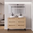 COSYNEO - Meuble de salle de bain 140cm avec plateau et 2 vasques à poser rondes - 6 tiroirs - roble era (chêne clair) - RIZA - vignette