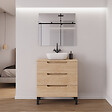 COSYNEO - Meuble de salle de bain 70cm avec plateau et vasque à poser arrondie - sans miroir - 3 tiroirs - roble era (chêne clair) - RIZA - vignette