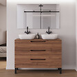 COSYNEO - Meuble de salle de bain 120cm avec plateau et 2 vasques à poser arrondies - 3 tiroirs - noyer (bois foncé) - RIZA - vignette