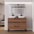 COSYNEO - Meuble de salle de bain 120cm avec plateau et 2 vasques à poser arrondies - 3 tiroirs - noyer (bois foncé) - RIZA - vignette