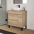 COSYNEO - Meuble de salle de bain 70cm avec plateau et vasque à poser arrondie - porte et tiroirs - sans miroir - cambrian (chêne clair) - LAZARO - vignette