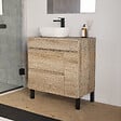 COSYNEO - Meuble de salle de bain 70cm avec plateau et vasque à poser arrondie - porte et tiroirs - sans miroir - cambrian (chêne clair) - LAZARO - vignette