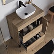 COSYNEO - Meuble de salle de bain 70cm avec plateau et vasque à poser arrondie - porte et tiroirs - sans miroir - cambrian (chêne clair) - LAZARO - vignette