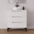 COSYNEO - Meuble de salle de bain 70cm avec plateau et vasque à poser ronde - sans miroir - 3 tiroirs - blanc mat - RIZA - vignette