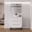 COSYNEO - Meuble de salle de bain 70cm avec plateau et vasque à poser ronde - sans miroir - 3 tiroirs - blanc mat - RIZA - vignette