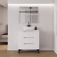 COSYNEO - Meuble de salle de bain 60cm avec plateau et vasque à poser arrondie - sans miroir - 3 tiroirs - blanc mat - RIZA - vignette