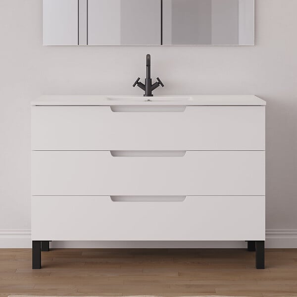 COSYNEO - Meuble de salle de bain 120cm simple vasque - 3 tiroirs - blanc mat - RIZA - large