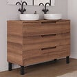 COSYNEO - Meuble de salle de bain 120cm avec plateau et 2 vasques à poser rondes - 3 tiroirs - sans miroir - noyer (bois foncé) - RIZA - vignette