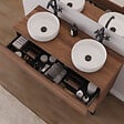 COSYNEO - Meuble de salle de bain 120cm avec plateau et 2 vasques à poser rondes - 3 tiroirs - sans miroir - noyer (bois foncé) - RIZA - vignette