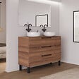 COSYNEO - Meuble de salle de bain 120cm avec plateau et 2 vasques à poser rondes - 3 tiroirs - sans miroir - noyer (bois foncé) - RIZA - vignette