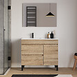 COSYNEO - Meuble de salle de bain 100cm sur pieds avec vasque déportée à gauche avec porte et tiroirs - cambrian (chêne clair) - LAZARO - vignette