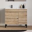 COSYNEO - Meuble de salle de bain 100cm sur pieds avec vasque déportée à gauche avec porte et tiroirs - cambrian (chêne clair) - LAZARO - vignette