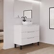 COSYNEO - Meuble de salle de bain 100cm avec plateau et vasque à poser arrondie - 3 tiroirs - sans miroir - blanc mat - RIZA - vignette