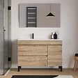 COSYNEO - Meuble de salle de bain 120cm sur pieds avec vasque déportée à gauche avec porte et tiroirs - cambrian (chêne clair) - LAZARO - vignette