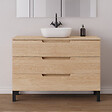 COSYNEO - Meuble de salle de bain 120cm avec plateau et vasque à poser arrondie - 3 tiroirs - roble era (chêne clair) - RIZA - vignette