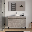 COSYNEO - Meuble de salle de bain 120cm avec plateau et vasque à poser ronde - porte et tiroirs - ciment (gris) - LAZARO - vignette