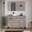 COSYNEO - Meuble de salle de bain 120cm avec plateau et vasque à poser ronde - porte et tiroirs - ciment (gris) - LAZARO - vignette