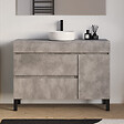 COSYNEO - Meuble de salle de bain 120cm avec plateau et vasque à poser ronde - porte et tiroirs - ciment (gris) - LAZARO - vignette