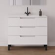 COSYNEO - Meuble de salle de bain 90cm simple vasque - 3 tiroirs - blanc mat - RIZA - vignette
