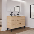COSYNEO - Meuble de salle de bain 120cm double vasque - 3 tiroirs - sans miroir - roble era (chêne clair) - RIZA - vignette