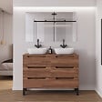 COSYNEO - Meuble de salle de bain 140cm avec plateau et 2 vasques à poser arrondies - 6 tiroirs - sans miroir - noyer (bois foncé) - RIZA - vignette