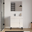 COSYNEO - Meuble de salle de bain 80cm sur pieds avec vasque déportée à gauche avec porte et tiroirs - blanc brillant - LAZARO - vignette