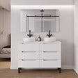 COSYNEO - Meuble de salle de bain 120cm avec plateau et 2 vasques à poser rondes - 6 tiroirs - sans miroir - blanc mat - RIZA - vignette