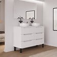 COSYNEO - Meuble de salle de bain 120cm avec plateau et 2 vasques à poser rondes - 6 tiroirs - sans miroir - blanc mat - RIZA - vignette