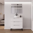 COSYNEO - Meuble de salle de bain 60cm avec plateau et vasque à poser ronde - sans miroir - 3 tiroirs - blanc mat - RIZA - vignette