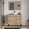 COSYNEO - Meuble de salle de bain 100cm avec plateau et vasque à poser ronde - porte et tiroirs - cambrian (chêne clair) - LAZARO - vignette
