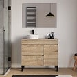 COSYNEO - Meuble de salle de bain 100cm avec plateau et vasque à poser ronde - porte et tiroirs - cambrian (chêne clair) - LAZARO - vignette