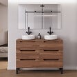COSYNEO - Meuble de salle de bain 140cm avec plateau et 2 vasques à poser rondes - 6 tiroirs - noyer (bois foncé) - RIZA - vignette