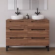 COSYNEO - Meuble de salle de bain 140cm avec plateau et 2 vasques à poser rondes - 6 tiroirs - noyer (bois foncé) - RIZA - vignette