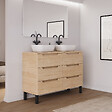 COSYNEO - Meuble de salle de bain 140cm avec plateau et 2 vasques à poser arrondies - 6 tiroirs - roble era (chêne clair) - RIZA - vignette