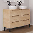 COSYNEO - Meuble de salle de bain 120cm avec plateau et 2 vasques à poser rondes - 6 tiroirs - roble era (chêne clair) - RIZA - vignette
