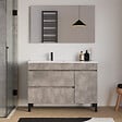 COSYNEO - Meuble de salle de bain 120cm sur pieds avec vasque déportée à gauche avec porte et tiroirs - ciment (gris) - LAZARO - vignette