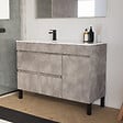 COSYNEO - Meuble de salle de bain 120cm sur pieds avec vasque déportée à gauche avec porte et tiroirs - ciment (gris) - LAZARO - vignette