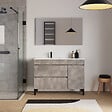 COSYNEO - Meuble de salle de bain 120cm sur pieds avec vasque déportée à gauche avec porte et tiroirs - ciment (gris) - LAZARO - vignette