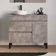 COSYNEO - Meuble de salle de bain 90cm avec plateau et vasque à poser ronde - porte et tiroirs - sans miroir - ciment (gris) - LAZARO - vignette
