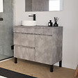 COSYNEO - Meuble de salle de bain 90cm avec plateau et vasque à poser ronde - porte et tiroirs - sans miroir - ciment (gris) - LAZARO - vignette