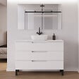 COSYNEO - Meuble de salle de bain 120cm avec plateau et vasque à poser arrondie - 3 tiroirs - blanc mat - RIZA - vignette