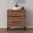 COSYNEO - Meuble de salle de bain 70cm avec plateau et vasque à poser ronde - sans miroir - 3 tiroirs - noyer (bois foncé) - RIZA - vignette