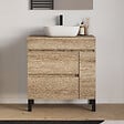 COSYNEO - Meuble de salle de bain 80cm avec plateau et vasque à poser arrondie - porte et tiroirs - sans miroir - cambrian (chêne clair) - LAZARO - vignette